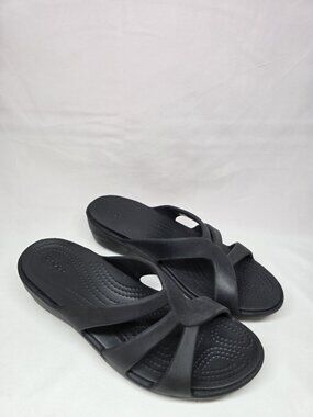 Crocs Women's Sanrah Mini Wedge Strappy Sandals Black Size 6 Sandals Lightweight